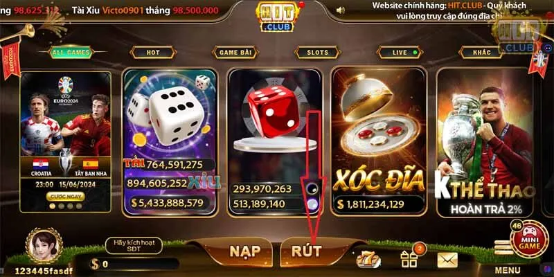 Hướng Dẫn 5 Bước Rút Tiền Hitclub Nhanh Gọn Về Tài Khoản Truy cập mục "Rút tiền"